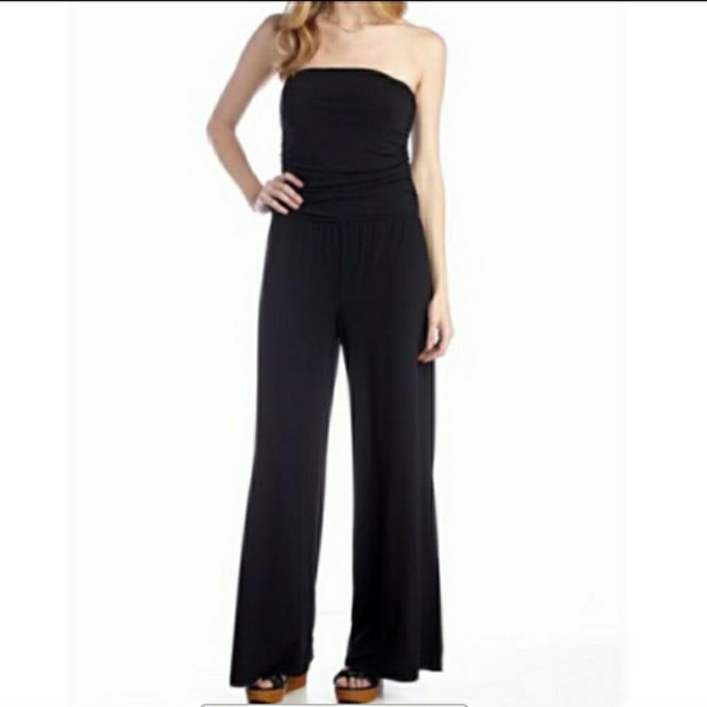 New Directions Black Ruched Strapless Jumpsuit